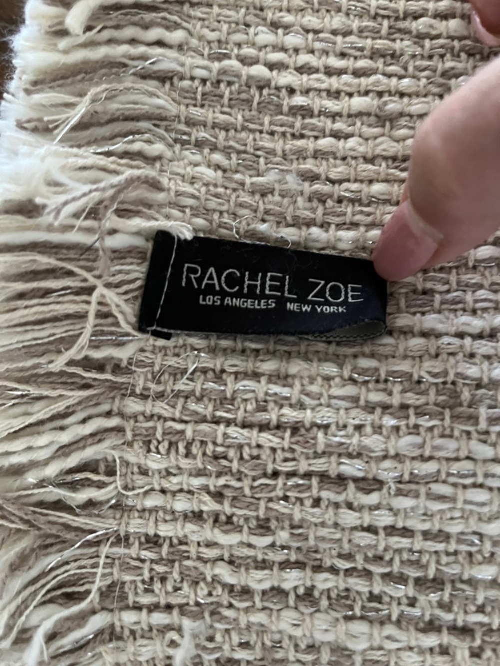 Neutral Woven Table Runner with Fringe - Natural Beige - Picture 3 of 3